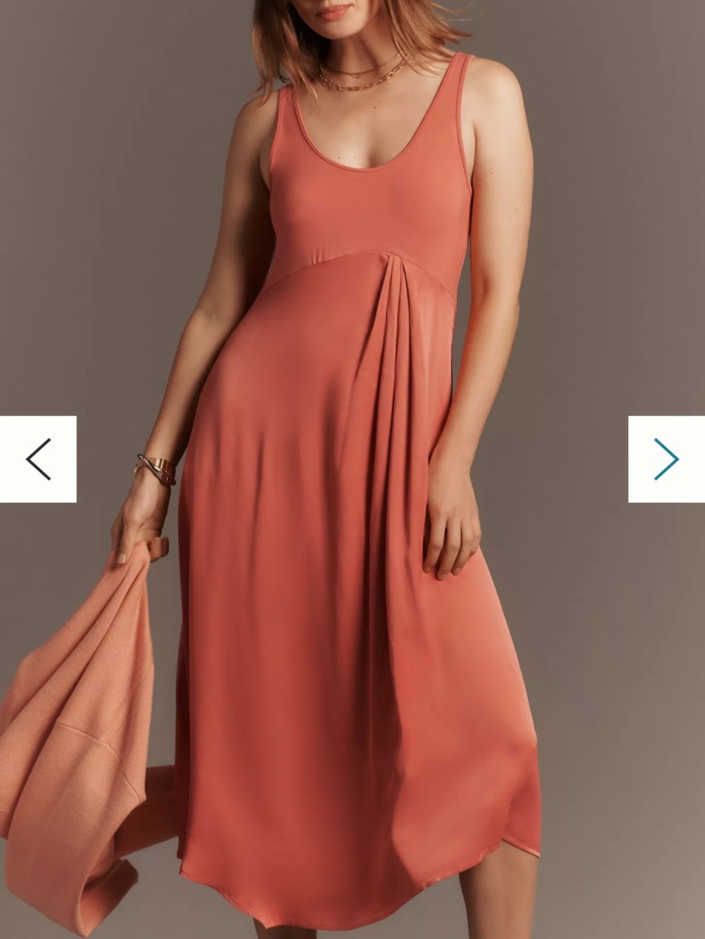 Anthropologie Gemini Pullover Mixed Fabric Asymmetric Tank Dress Midi Orange - L - Picture 11 of 12